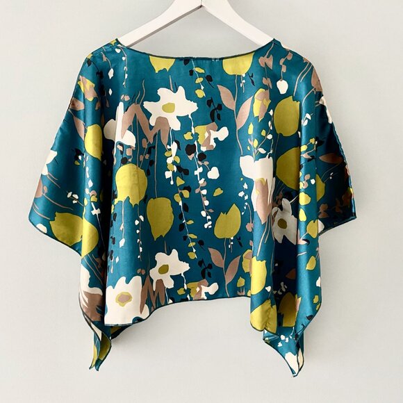 Teal Satin Floral Poncho - Size S - Picture 4 of 7